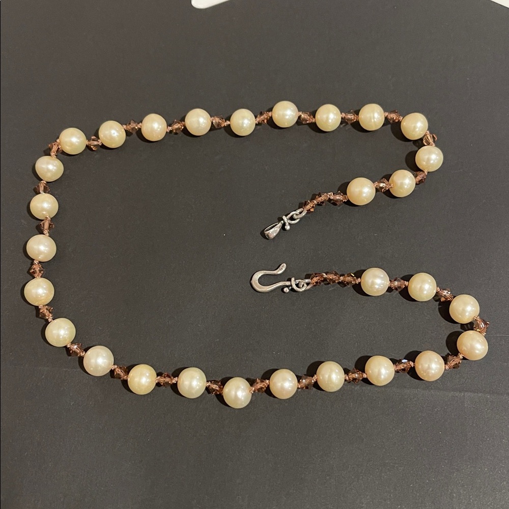 Freshwater Pearl, Swarovski Crystal, & Sterling Silver Artisan Necklace - 18” - Picture 4 of 8